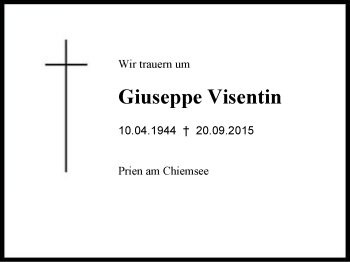 Traueranzeige von Giuseppe Visentin von Region Chiemgau