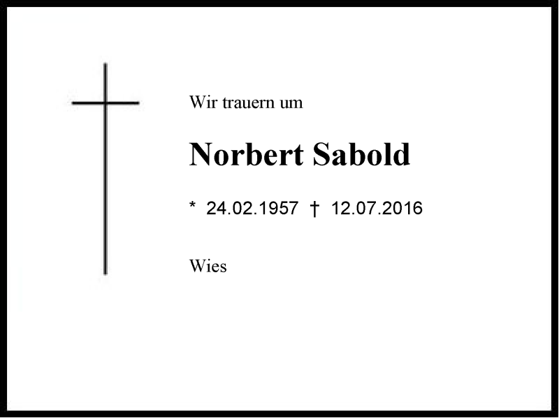  Traueranzeige für Norbert Sabold vom 14.07.2016 aus Region Chiemgau