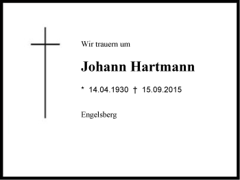 Traueranzeige von Johann  Hartmann von Region Chiemgau