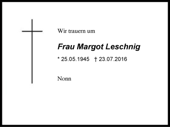 Traueranzeige von Margot Leschnig von Region Berchtesgadener Land