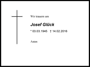 Traueranzeige von Josef Glück von Region Berchtesgadener Land