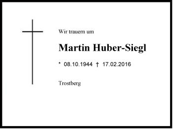 Traueranzeige von Martin Huber-Siegl von Region Chiemgau