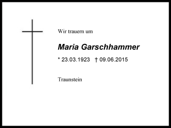 Traueranzeige von Maria Garschhammer von Region Chiemgau