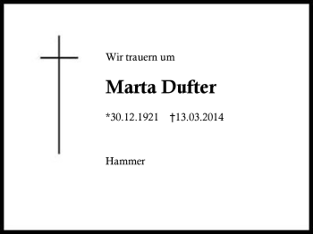 Traueranzeige von Marta Dufter von Region Chiemgau