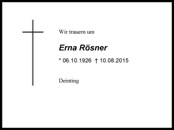 Traueranzeige von Erna Rösner von Region Berchtesgadener Land