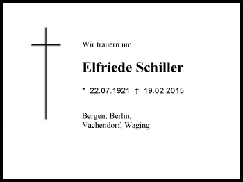 Traueranzeige von Elfriede Schiller von Region Chiemgau