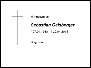 Traueranzeige von Sebastian Geisberger von Region Berchtesgadener Land