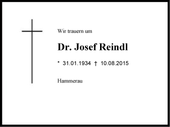 Traueranzeige von Dr. Josef Reindl von Region Berchtesgadener Land