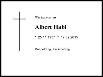 Traueranzeige von Albert Habl von Region Chiemgau