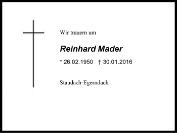 Traueranzeige von Reinhard Mader von Region Chiemgau