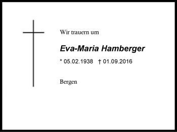 Traueranzeige von Eva-Maria Hamberger von Region Chiemgau