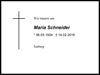 Traueranzeige von Maria Schneider von Region Chiemgau