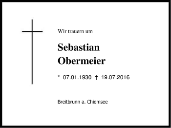 Traueranzeige von Sebastian Obermeier von Region Chiemgau