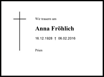 Traueranzeige von Anna Fröhlich von Region Chiemgau