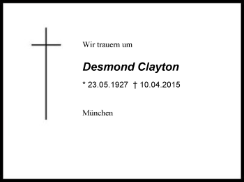 Traueranzeige von Desmond Clayton von Region Berchtesgadener Land