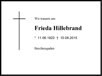 Traueranzeige von Frieda Hillebrand von Region Berchtesgadener Land