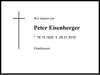 Traueranzeige von Peter Eisenberger von Region Chiemgau