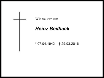Traueranzeige von Heinz  Beilhack von Region Chiemgau