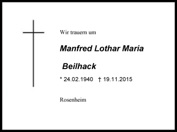 Traueranzeige von Manfred Lothar Maria Beilhack von Region Chiemgau