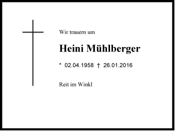 Traueranzeige von Heini Mühlberger von Region Chiemgau