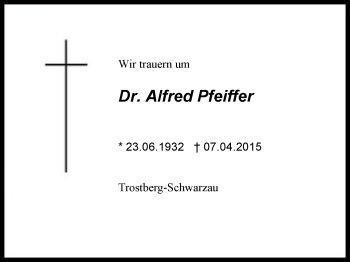 Traueranzeige von Alfred  Pfeiffer von Region Chiemgau