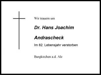 Traueranzeige von Hans Joachim Andrascheck von Region Berchtesgadener Land