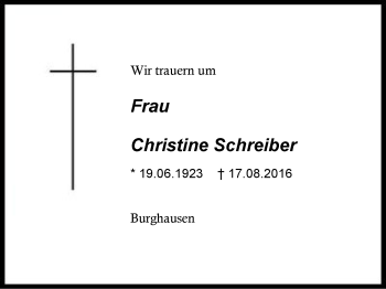Traueranzeige von Christine Schreiber von Region Berchtesgadener Land