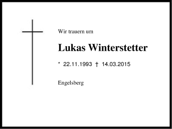 Traueranzeige von Lukas Winterstetter von Region Chiemgau