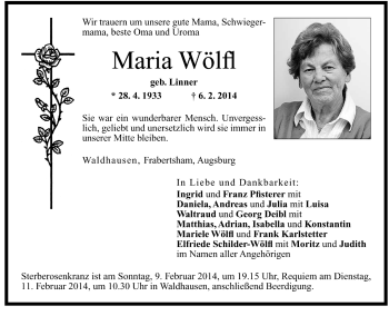 Traueranzeige von Maria Wölfl von Region Chiemgau