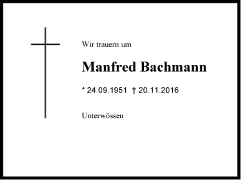 Traueranzeige von Manfred Bachmann von Region Chiemgau