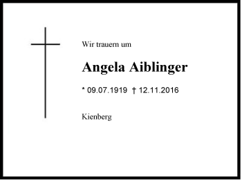 Traueranzeige von Angela Aiblinger von Region Chiemgau