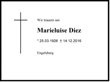 Traueranzeige von Marieluise Diez von Region Chiemgau