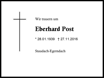 Traueranzeige von Eberhard Post von Region Chiemgau