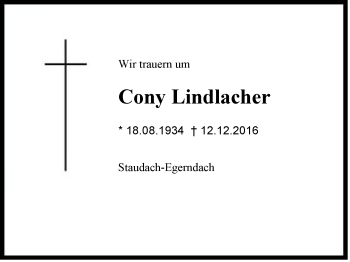 Traueranzeige von Cony Lindlacher von Region Chiemgau