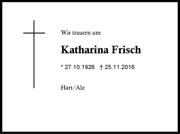 Traueranzeige von Katharina Frisch von Region Berchtesgadener Land