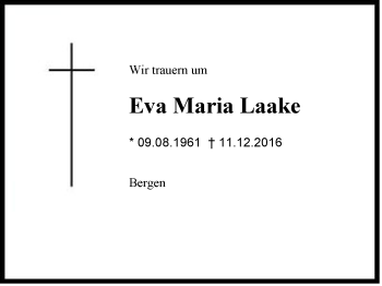 Traueranzeige von Eva Maria Laake von Region Chiemgau