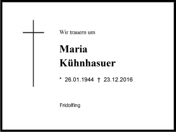 Traueranzeige von Maria  Kühnhauser von Region Chiemgau