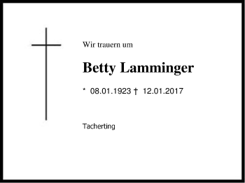 Traueranzeige von Betty Lamminger von Region Chiemgau