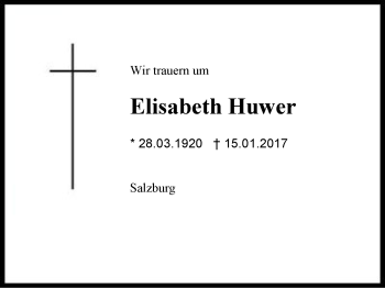 Traueranzeige von Elisabeth Huwer von Region Chiemgau