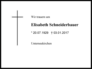 Traueranzeige von Elisabeth Schneiderbauer von Region Berchtesgadener Land