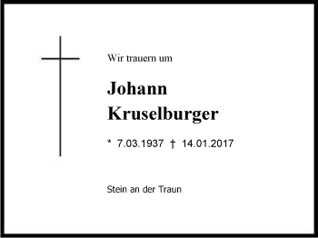 Traueranzeige von Johann Kruselburger von Region Chiemgau