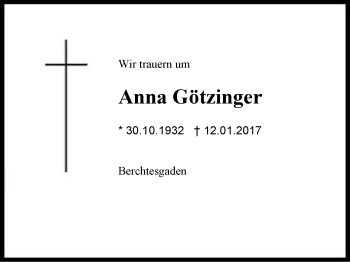 Traueranzeige von Anna Götzinger von Region Berchtesgadener Land