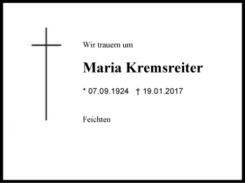 Traueranzeige von Maria Kremsreiter von Region Berchtesgadener Land