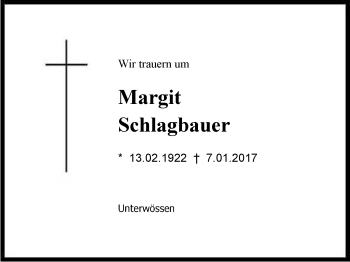 Traueranzeige von Margit Schlagbauer von Region Chiemgau