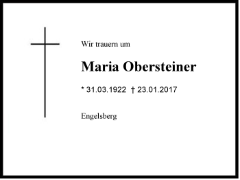 Traueranzeige von Maria Obersteiner von Region Chiemgau