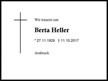 Traueranzeige von Berta Heller von Region Berchtesgadener Land