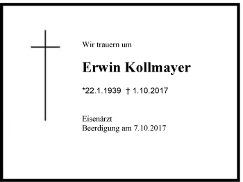 Traueranzeige von Erwin Kollmayer von Region Chiemgau