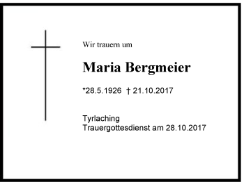 Traueranzeige von Maria Bergmeier von Region Chiemgau