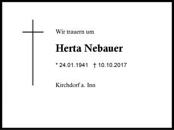 Traueranzeige von Herta Nebauer von Region Berchtesgadener Land