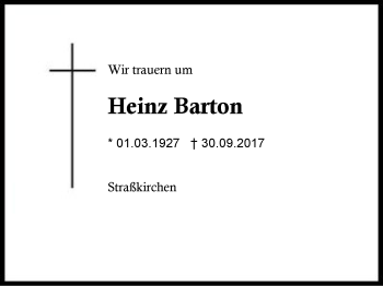 Traueranzeige von Heinz Barton von Region Berchtesgadener Land